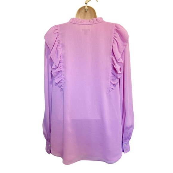 Ann Taylor Ruffle Button Blouse Orchid Feminine Romantic Bloom Sz LT Large TALL - Picture 3 of 8